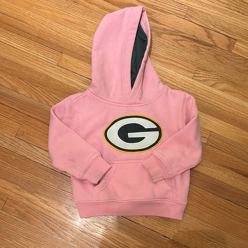 Kids Pink Hoodie with Green Bay Packers logo